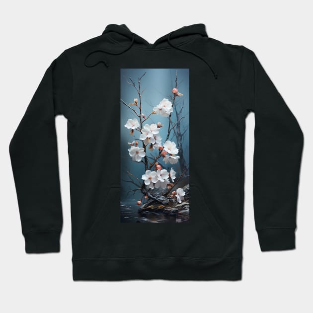 Landscape painting of a tree blossoming with white flowers Hoodie by UmagineArts